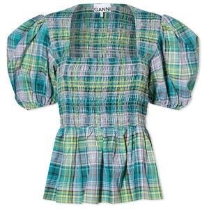 GANNI Seersucker Checked Blouse